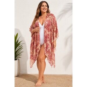 Torrid Women's One Size Sheer Velvet Burnout Cover Up Kimono Floral Boho Beachwe